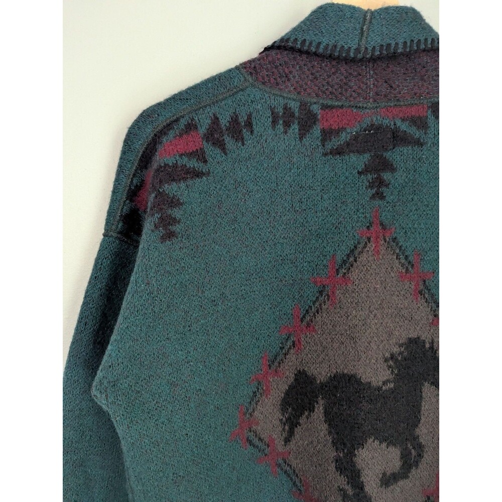 Vtg Coldwater Creek 100% Wool Horse Print Jacket Western Aztec Cowgirl USA M - Picture 5 of 13